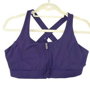 Dare 2B Purple Front Zip Criss Cross Back High Impact Sports Bra Mesh Lined